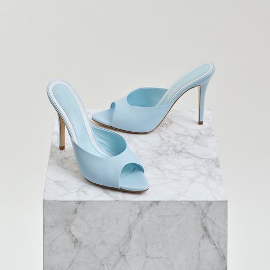 high heel blue mule