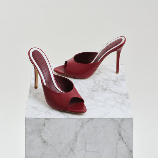 high heel burgundy mule