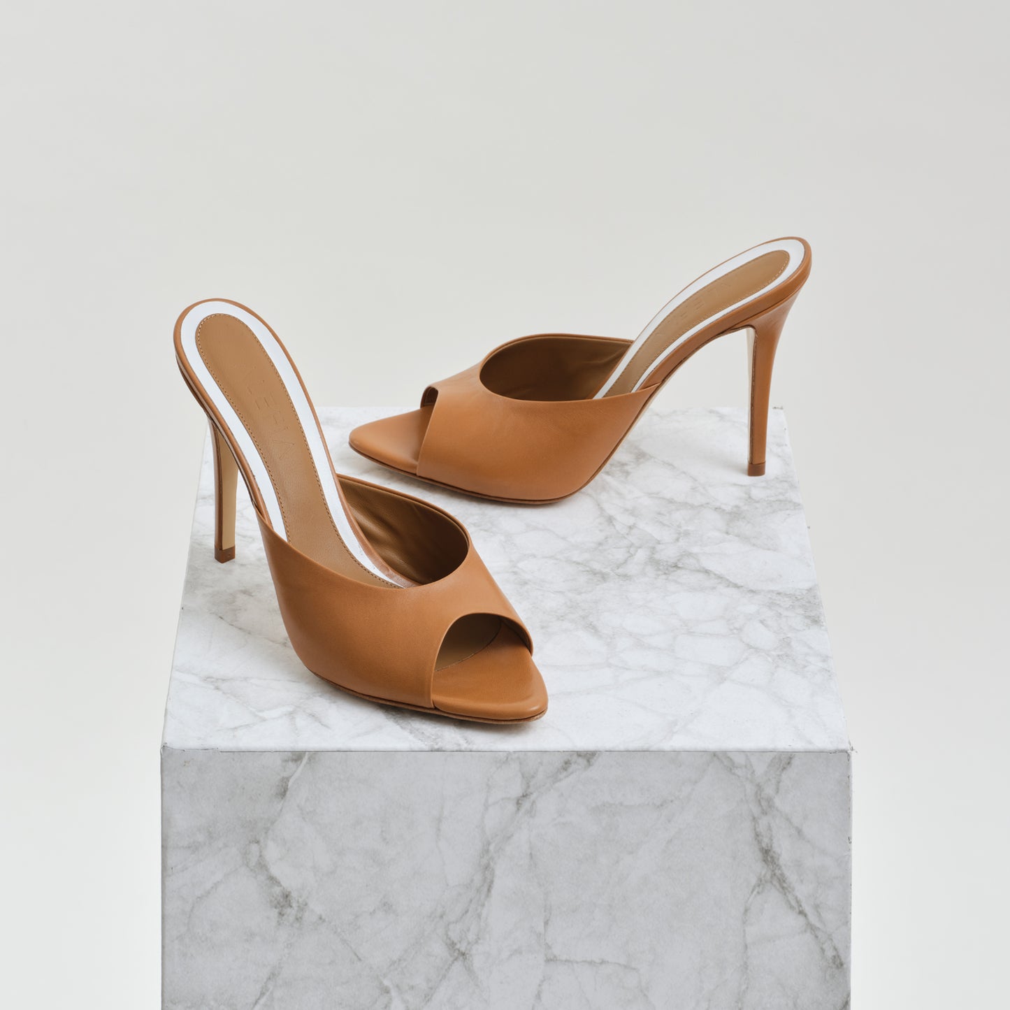 Brown high heel mules best sale