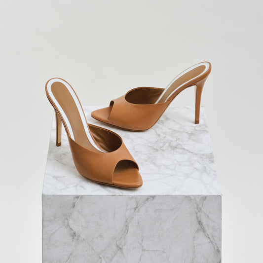 high heel tan mule